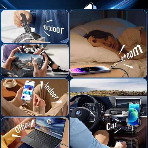Miniatura 8 de Cable USB C a USB C de 6 pies de 240 W, cable de carga 4 en 1, cable de carga rápida trenzado con puerto tipo C/USB A/L para iPhone 16/15/14 Series