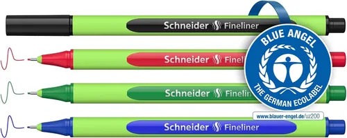Schneider Line-Up 191094, punta de fibra de 0.016 in, barril verde claro, colores de tinta surtidos, paquete de 4 bolígrafos