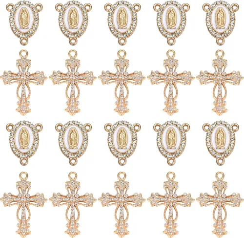 Miniatura 8 de Jiali Q Juego de 20 piezas de conectores cruzados y colgantes de diamantes de imitación para la fabricación de joyas (dorado)