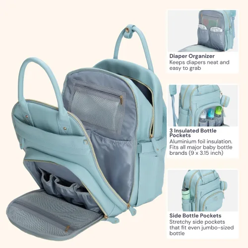 Miniatura 37 de BabbleRoo - Mochila para pañales - Bolso de viaje con artículos esenciales para bebés - Mochila multifunción resistente al agua, bolso de viaje
