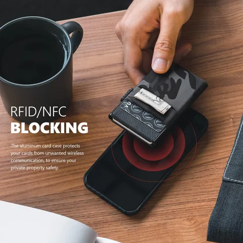 Miniatura 47 de VULKIT Billetera minimalista con ventana de identificación y bolsillo EDC con bolsillo desplegable para tarjetas de crédito y bloqueo RFID, diseño