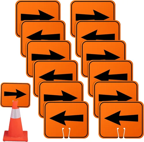 Geetery 12 letreros de desviación de flecha de tráfico naranja, cono de carretera, direccional superior izquierda, derecha, flechas rectas, para