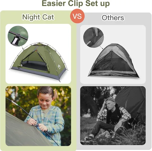 Miniatura 2 de Night Cat Tiendas de Campaña Mejoradas para Mochileros 1 a 2 Personas, Fácil Configuración con Clips, Tienda de Camping Impermeable para Adultos