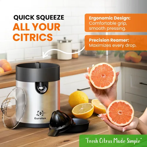 Miniatura 4 de Eurolux Exprimidor eléctrico de naranja, elegante exprimidor de jugo de cítricos sin esfuerzo para limón, lima, pomelo Motor potente, fácil