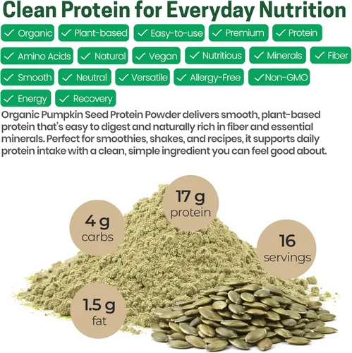 Miniatura 5 de Z Natural Foods Proteína de semilla de calabaza orgánica en polvo, suplemento de fibra densa en nutrientes, proteína de calabaza vegana en polvo