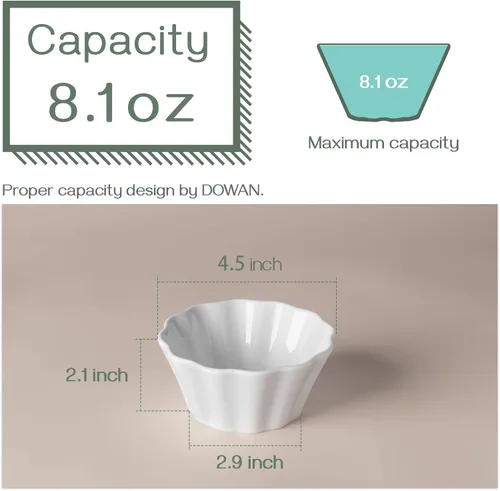 Miniatura 2 de DOWAN Ramekins - Juego de 6 recipientes aptos para horno, 8 onzas, moldes de porcelana Creme Brulee para hornear, tazas de natillas