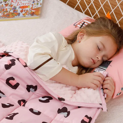 BUZIO - Cobija infantil con peso, algodón transpirable con esferas y dibujos Leopardo Rosa