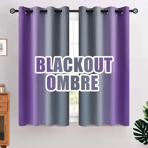Miniatura 175 de COSVIYA Cortinas 100% Opacas Azul Degradado con Lazos Ajustables para Cocina Aislamiento Térmico Oscurecimiento de Habitación Cenefa con Bolsillo
