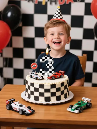 Miniatura 7 de Velas de cumpleaños de autos de carreras número 3, velas de cumpleaños a cuadros negros y blancos de 2.68 pulgadas, velas de números con temática
