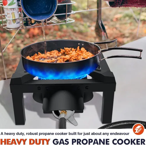 Miniatura 7 de LLAMA VIVA Quemador de propano, estufa de gas de una hornilla de alta presión de 100,000 BTU con bolsa de agua y manguera ajustable de 4.1 pies