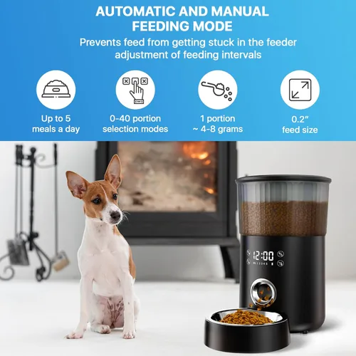 Miniatura 3 de Comedero automático para gatos, comedero automático para mascotas de 4 litros para gatos y perros pequeños, dispensador de alimentos secos con negro