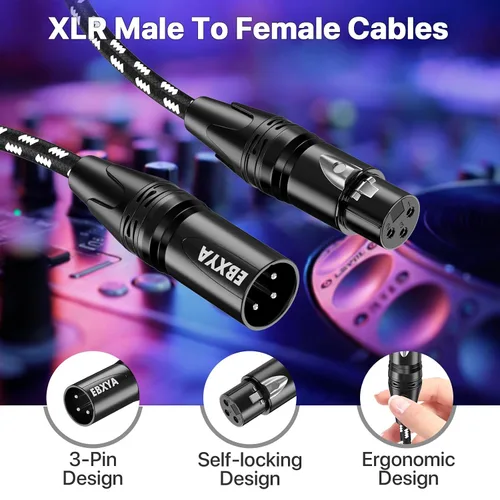 Miniatura 3 de EBXYA Paquete de 4 cables XLR de 6 pies, cable de micrófono XLR trenzado de alta calidad macho a hembra, 3 pines, cables de micrófono equilibrados