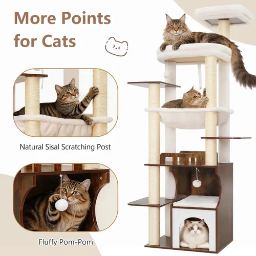 Miniatura 5 de Gitelsnour Árbol para gatos, torre de madera para gatos de 70.9 pulgadas para gatos grandes y adultos, muebles modernos para gatos con condominio