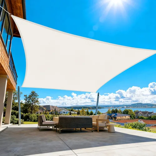 Artpuch - Toldo tipo vela, rectangular, color crema, de 10 x 13 pies, bordes curvos, grado comercial, 185 GSM, tela para sombra permeable al aire