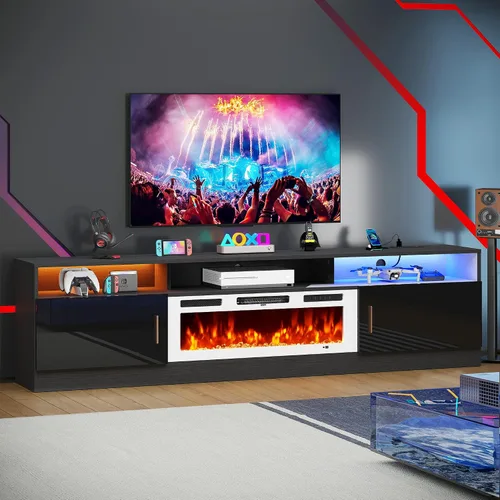 Miniatura 12 de MXV - Soporte de TV con chimenea de 70 pulgadas con toma de corriente para televisores de hasta 80 pulgadas, centro de entretenimiento con chimenea