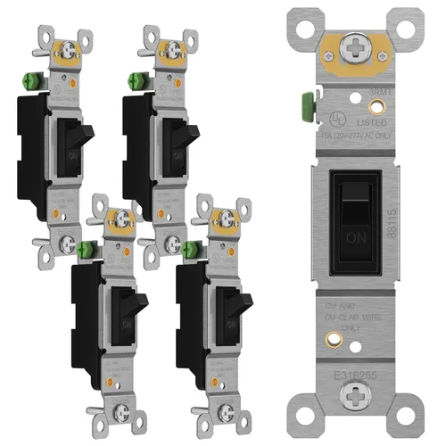 Miniatura 8 de ENERLITES Paquete de placas de pared con luz de palanca, interruptor eléctrico de un solo polo, 15 A 120-277 V, tornillo de puesta a tierra, grado