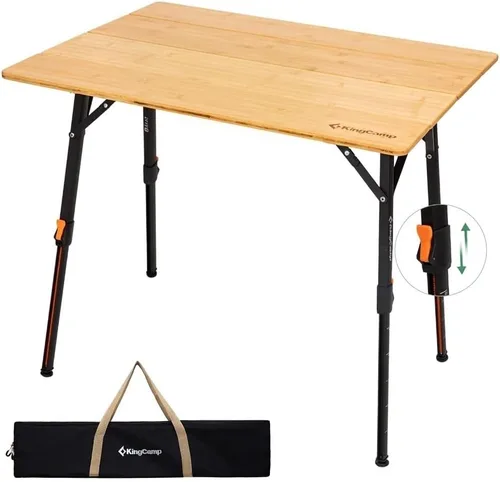 Miniatura 10 de KingCamp Mesa plegable de bambú, 4 pliegues, altura ajustable, portátil, para exteriores, ligera y compacta, con marco de aluminio para caravana