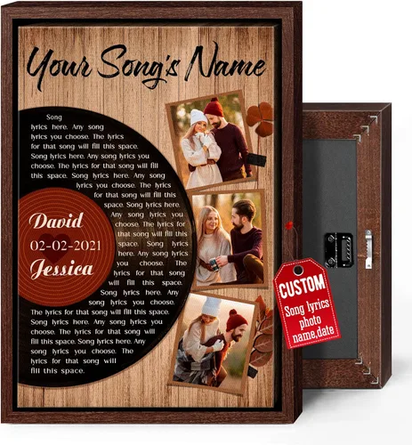 Miniatura 17 de H-DEWALL Regalos para marido de parte de la esposa, letras de canciones personalizadas con marco, discos de vinilo retro, decoración de pared