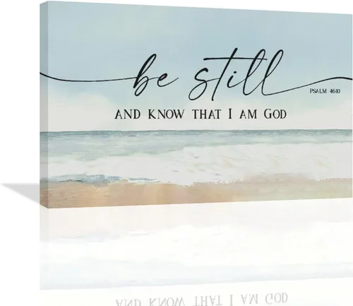 Miniatura 18 de Arte de pared cristiano grande con texto en inglés «Be Still and Know That I Am Gods» («Be Still and Know That I Am Gods») para decoración de pared