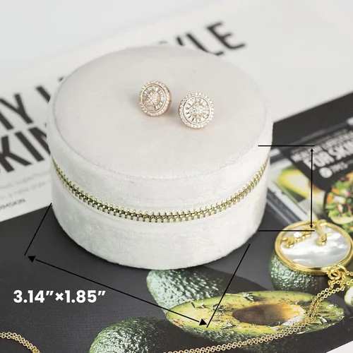 Miniatura 8 de Joyero pequeño de terciopelo de felpa, organizador de almacenamiento de collares, anillos, mini joyero, organizador de viaje para mujeres y niñas