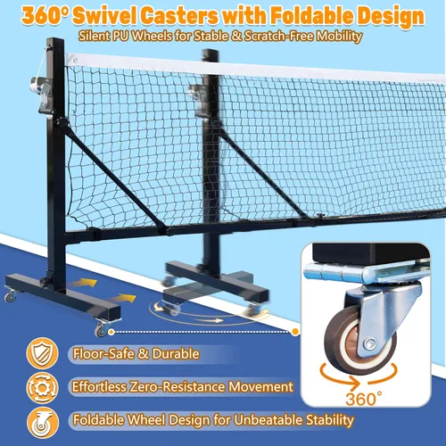 Miniatura 4 de Seliyoo Red de pickleball portátil con ruedas, torneo de 22 pies, cabrestante de mano galvanizado, poste resistente, juego de red de bolas
