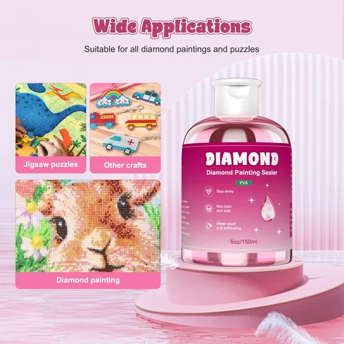 Miniatura 5 de GHHKUD Sellador de pintura de diamantes de 5.1 fl oz con pinceles, pegamento sellador de arte de diamantes DIY, aplicador de accesorios de pintura