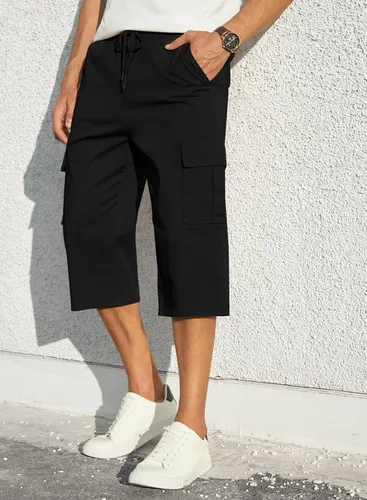 Miniatura 5 de JMIERR Pantalones cortos de sarga para hombre con cordón de algodón clásico elástico con 6 bolsillos