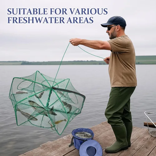 Miniatura 7 de Minnow - Trampa de 24 x 10 pulgadas con red de pesca plegable y cubo de pescado plegable, trampa para cangrejos, cangrejos y camarones para pesca