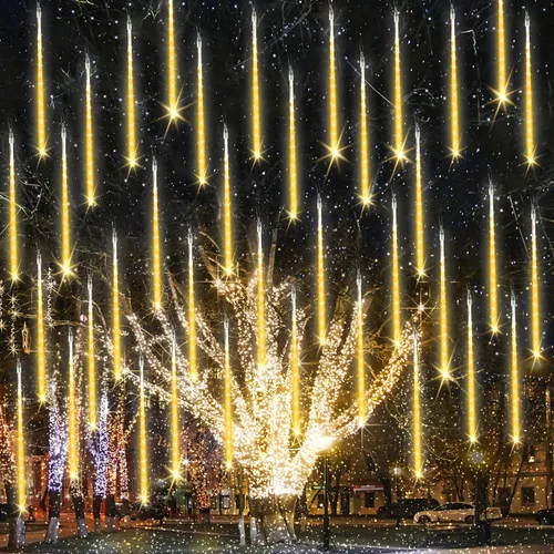 Miniatura 11 de iBaycon Luces de lluvia de meteoritos, carámbanos en cascada o gotas de lluvia, impermeables, de exteriores, conectables, temporizador, decoración