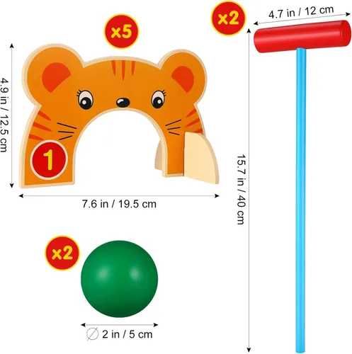Miniatura 8 de Toyvian Juego de croquet para niños con mazos de madera de croquet, juego familiar clásico para césped, patio trasero, parque y más