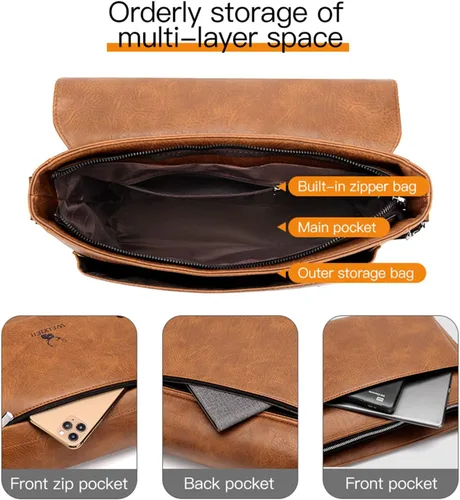 Miniatura 5 de KUANG! Bolso de hombro para hombre de piel sintética, bolso de mensajero de negocios, maletín de viaje, bolso cruzado con múltiples bolsillos