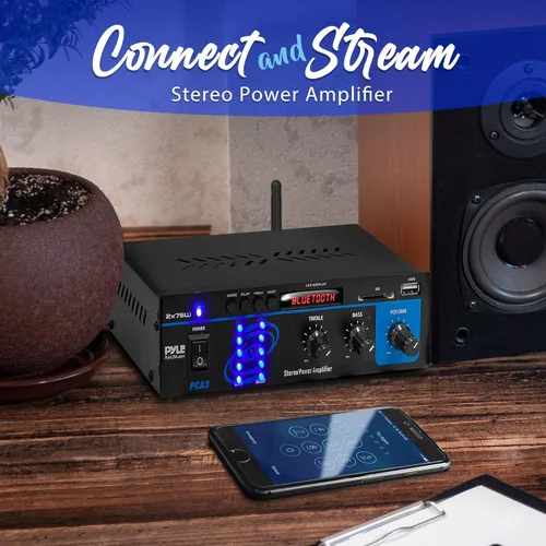 Miniatura 3 de Pyle - Sistema de amplificador de potencia de audio Bluetooth casero - Caja receptora de sonido estéreo mini de doble canal 2X75W con LED - Para