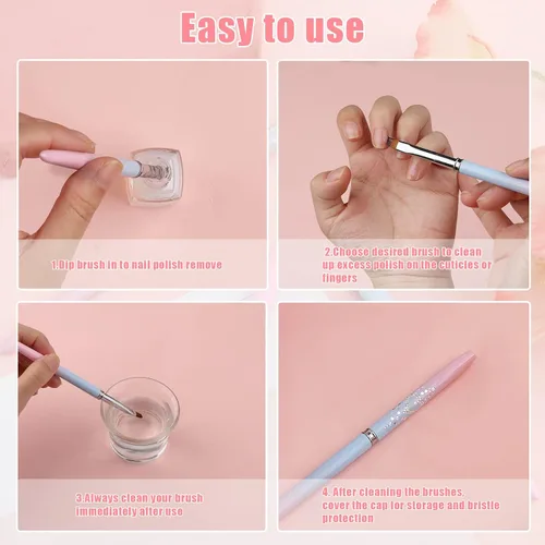 Miniatura 4 de TOYMIS 2 piezas de cepillo de limpieza de esmalte de uñas, herramientas de pintura de lápiz de uñas, cepillo removedor de uñas para diseño de arte