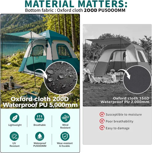 Miniatura 6 de Hewolf Instant Tent for 4-6 Person Camping, Waterproof Easy Pop Up Tent Sets Up in 60 Seconds for Family Outdoor Hiking & Backpacking with Carry Bag