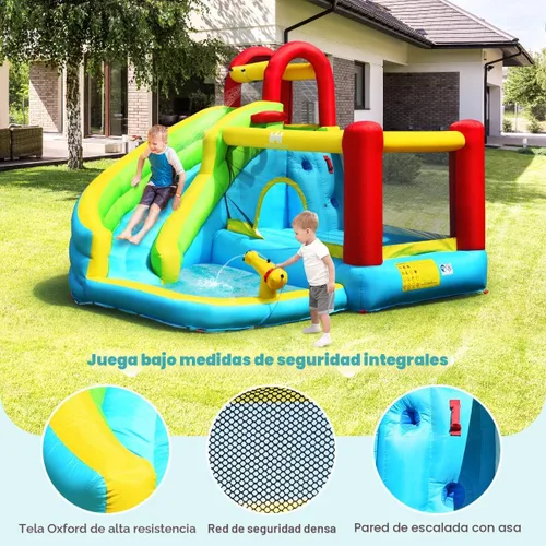 Miniatura 4 de BOUNTECH Castillo inflable para saltar con tobogán acuático, parque acuático 6 en 1 para niños con piscina, toboganes de agua, pared para escalar