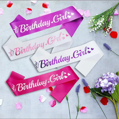 Miniatura 4 de Banda de cumpleaños para niña, banda de cumpleaños de papel de aluminio rosa para niña, divertidas decoraciones de fiesta de cumpleaños, ideas