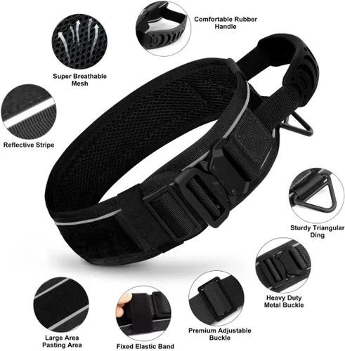 Miniatura 2 de Beirui Collar táctico de perro de 2.5 pulgadas con asa, resistente 2.6 in de ancho, collar táctico para perro con hebilla de metal fuerte, collar