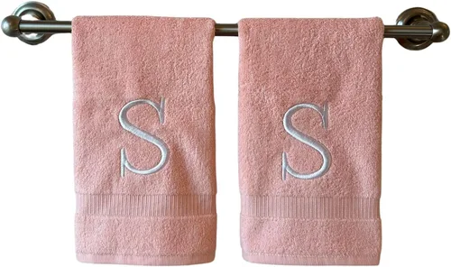 Miniatura 80 de Toalla de mano con inicial beige para baño, toalla bordada decorativa de calidad de hotel de lujo con monograma para tocador, spa, certificado