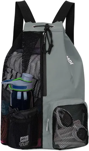 Miniatura 18 de WANDF Mochila de Malla con Cordón para Natación, con Bolsillo para Artículos Húmedos, para Natación, Gimnasio y Equipo de Entrenamiento Rojo