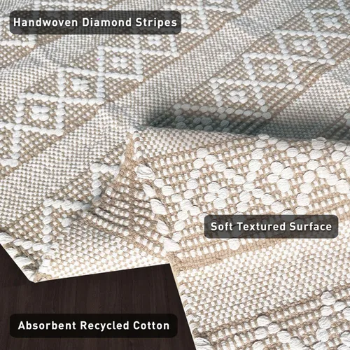 Miniatura 3 de Chardin home Alfombra bohemia beige y blanca de 2 x 3 pies Alfombra de granja tejida a mano Ideal para cocina, entrada, baño, meditación
