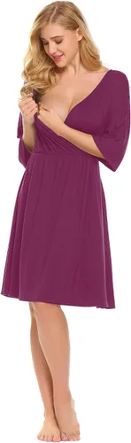 Miniatura 4 de Ekouaer Vestido de maternidad 3 en 1 para maternidad, trabajo de parto y lactancia, camisón de enfermería, ropa de dormir para lactancia, tallas S a