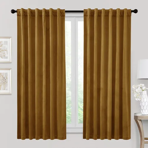 Miniatura 75 de RYB HOME - Cortinas de terciopelo beige, cortinas decorativas resistentes con pestaña trasera, cubierta de privacidad para oscurecer habitación