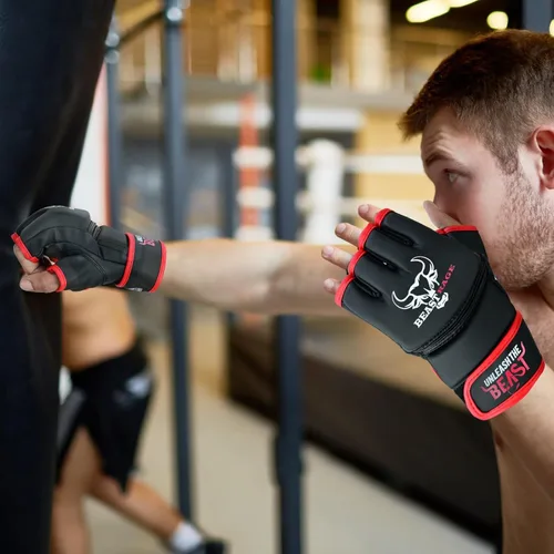 Miniatura 4 de BEAST RAGE Guantes de artes marciales para hombres y mujeres, guantes de artes marciales para combate, palma ventilada, cuero vegano, lucha