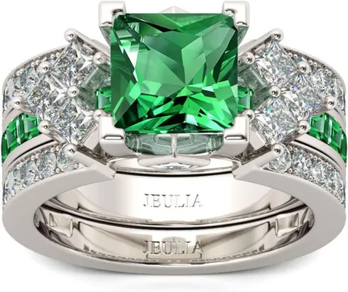 Miniatura 3 de Jeulia Juego de anillos de novia de 4.1 quilates para mujer, anillos de compromiso de corte princesa, anillos de compromiso de plata de ley, anillos