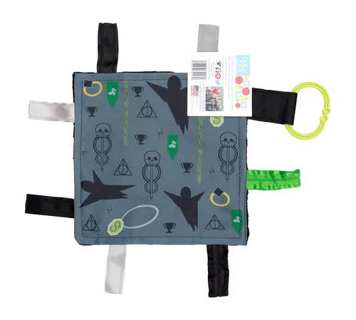 Juguete sensorial para bebé arrugado y dentición cuadrado con etiquetas de cinta cerradas para mayor estimulación: 8 x 8 pulgadas (magia oscura)