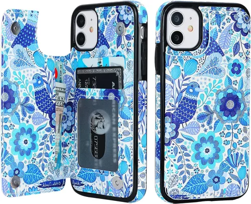 Miniatura 9 de HAOPINSH Funda tipo cartera para iPhone 11 con portarjetas, patrón de mármol rosa azul con tapa trasera plegable, funda de cuero PU con soporte