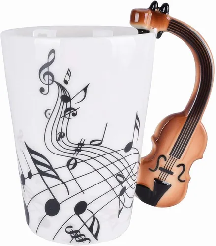 Tazas de café con música de violín de 12.9 onzas, notas musicales, bebida, té, leche, taza de café, taza de música de cerámica, regalo para amigos,