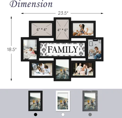 Miniatura 3 de Jerry & Maggie Marco de fotos familiar de 8 aperturas de 4 x 6 marcos para decoración de pared familiar, marcos de fotos de PVC para galería