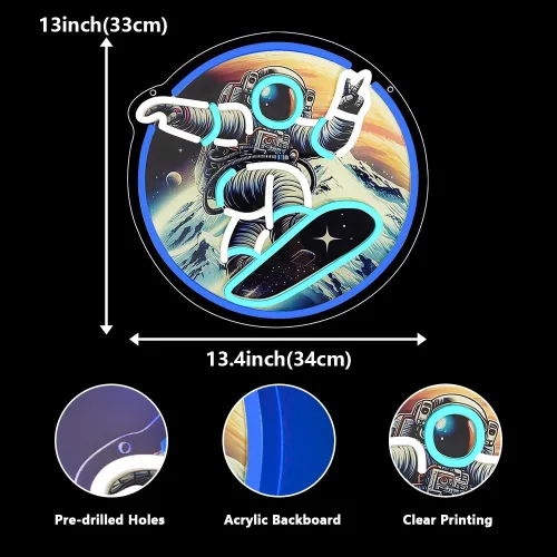 Miniatura 3 de Monopatín de astronauta, letrero de neón con impresión UV, letrero acrílico para decoración de pared, luz de neón para dormitorio, bar, cafetería