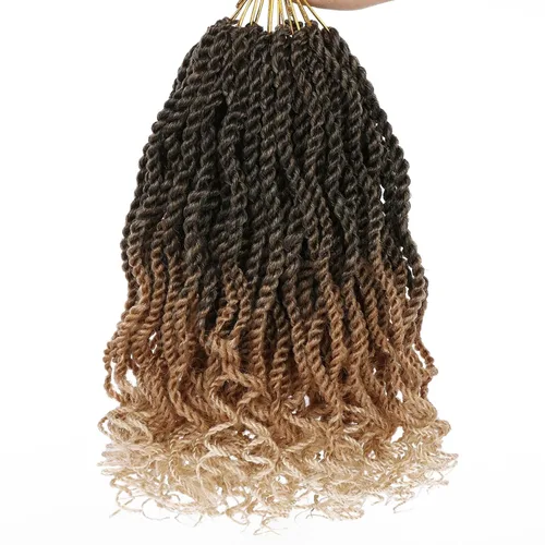 Miniatura 25 de Leeven Cabello de Ganchillo Rizado Senegalés de 12 Pulgadas, 8 Paquetes Trenzas de Ganchillo Cortas Ombre Marrón, Trenzas Havana Pequeñas #T30